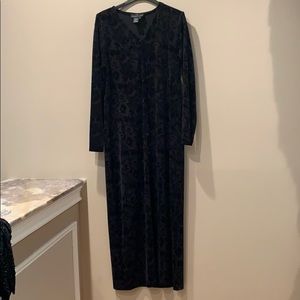 Long black floral print dress